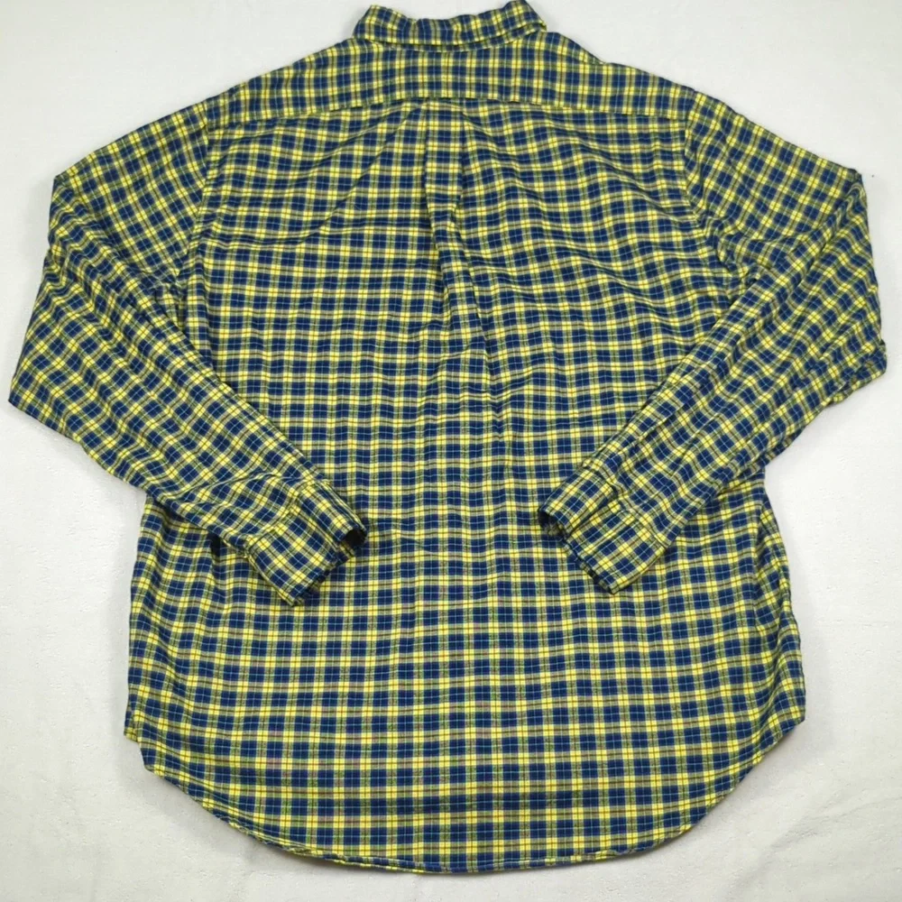 Polo Ralph Lauren Yellow & Blue Plaid‎ Long Sleeve Button-down Mens Shirt Size L